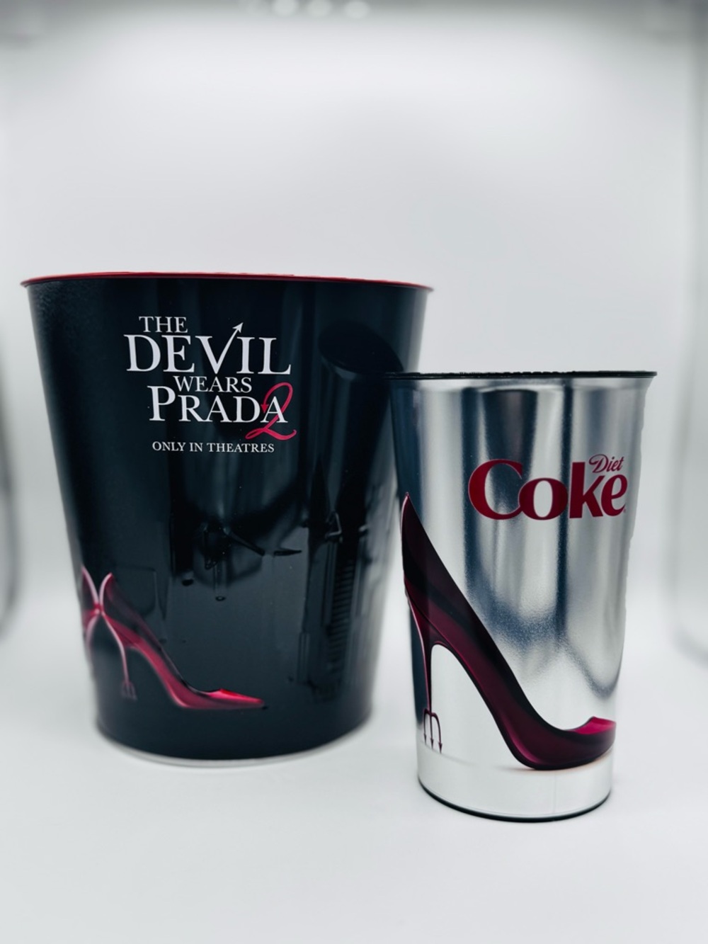 Devil Wears Prada 2 Coke Bundle: Diet Coke Plastic Cup & Metal Popcorn Tub